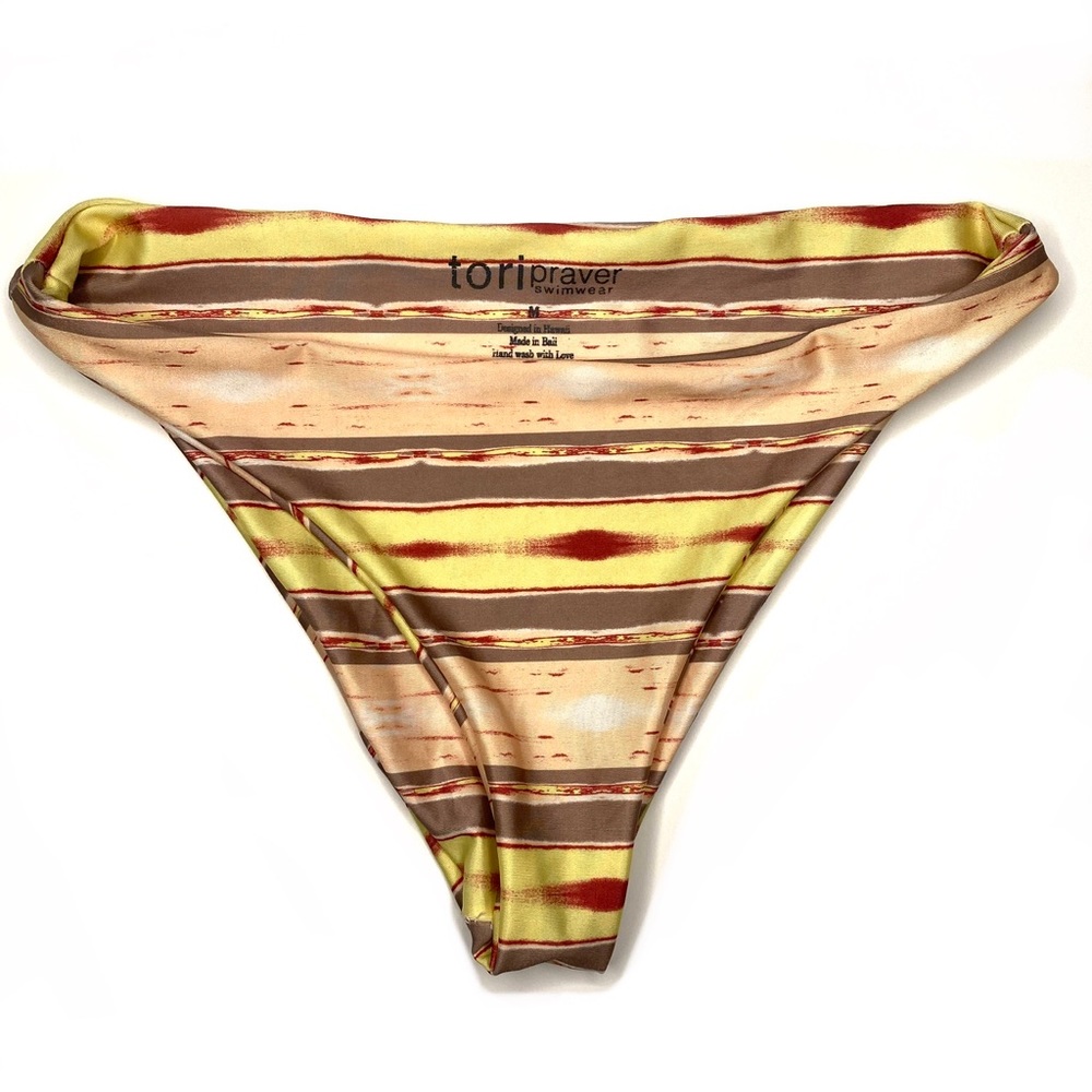 Tori Praver Swimwear Yellow Peach Striped Bikini Bottoms Soft Lined Designer